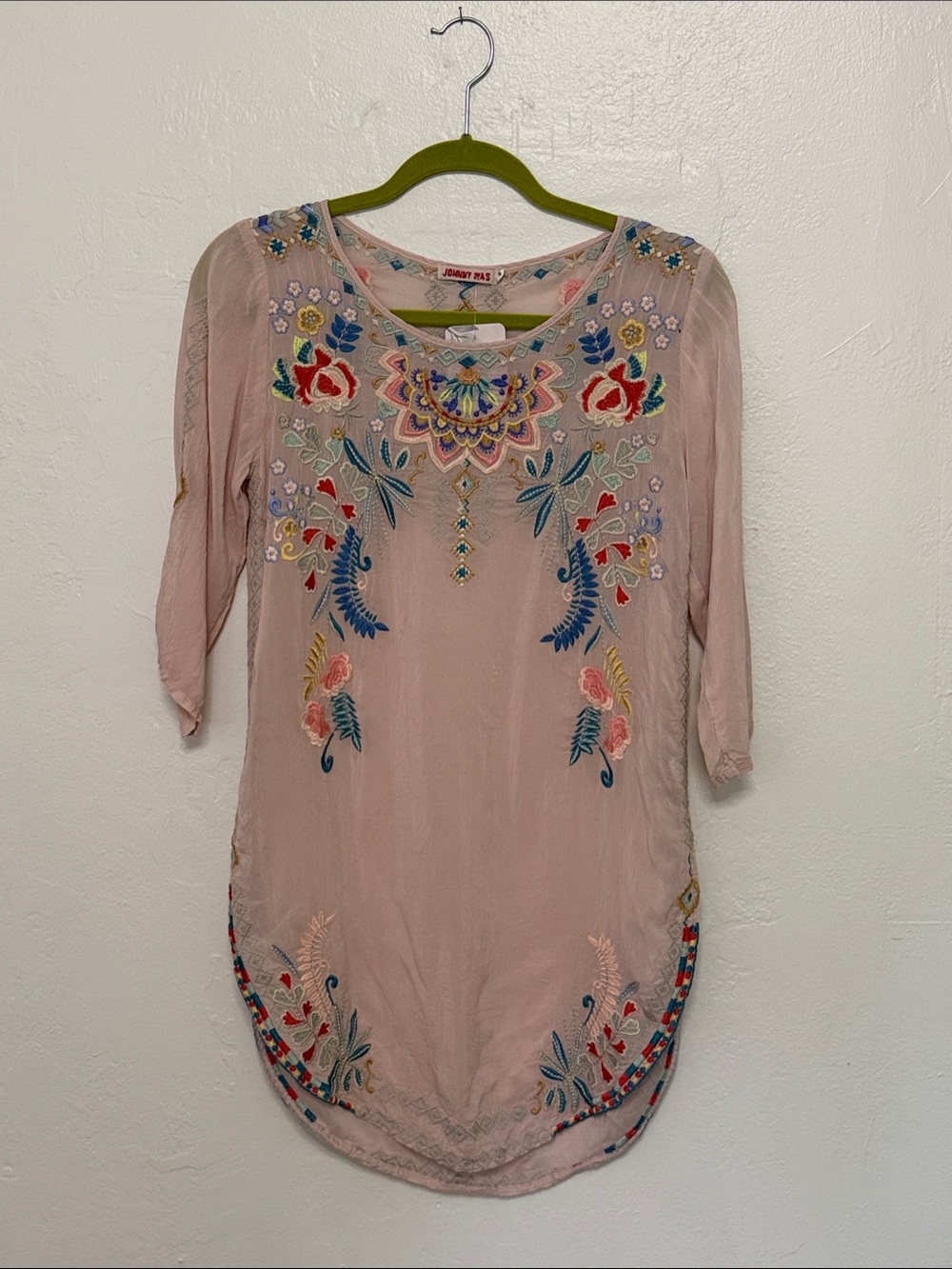 Johnny Was Dusty Blush Embroidered Floral Boho Tunic